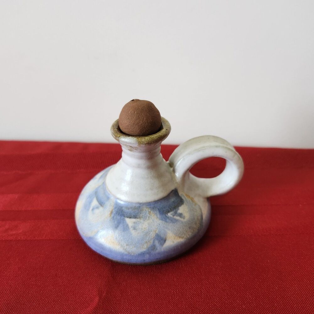 Vtg Steve Ashley Studio Art Pottery Chamberstick Oil Lamp Wick Holder Signed